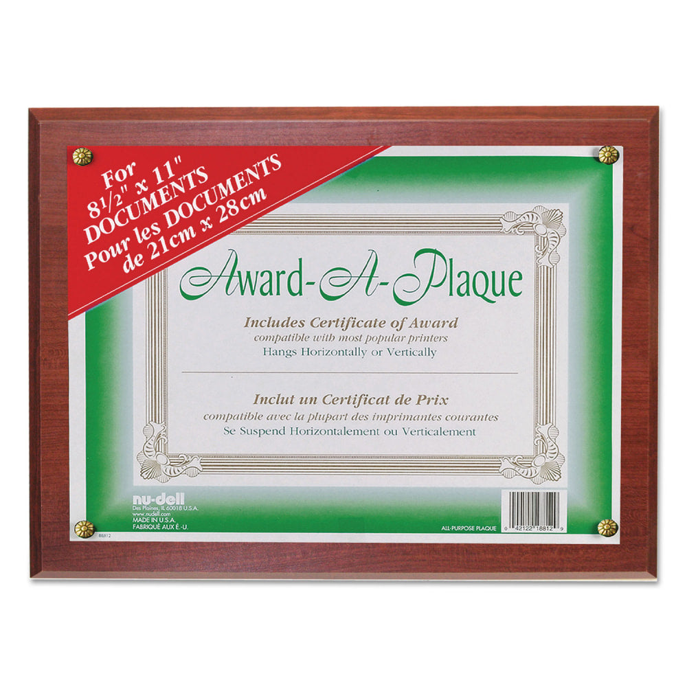 Golite nu-dell Woodgrain Award-A-Plaque - 13in x 10.50in Frame Size - Holds 11in x 8.50in Insert - Horizontal, Vertical - 1 Each - Mahogany