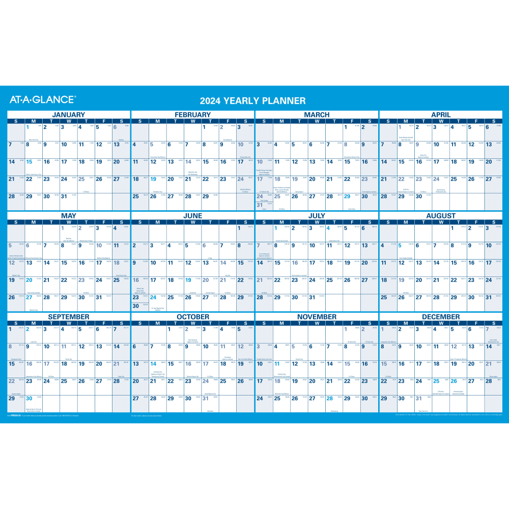 2024 AT-A-GLANCE Erasable/Reversible Horizontal Wall Calendar, 36in x 24in, January to December 2024, PM200S28