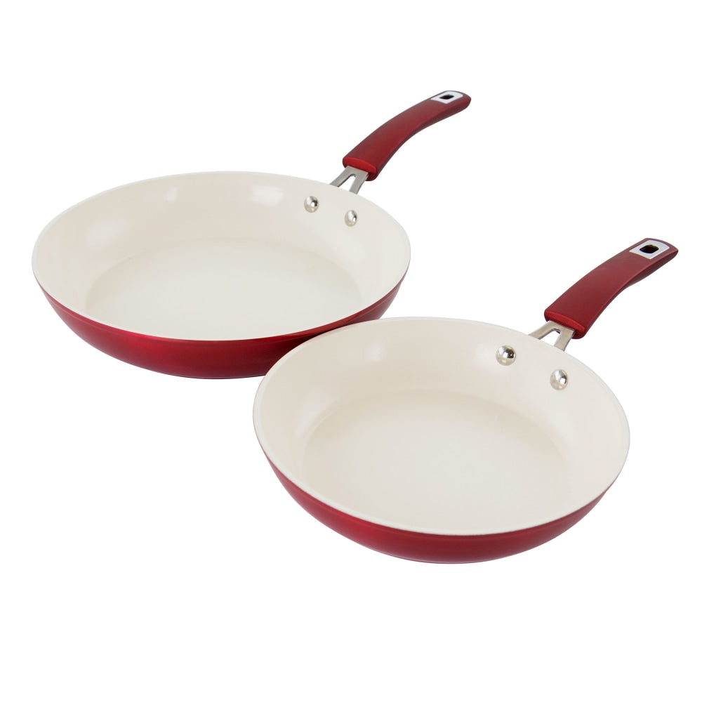 Kenmore Arlington 2-Piece Aluminum Ceramic Nonstick Frying Pan Set, Metallic Red