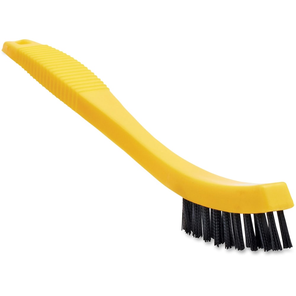 Rubbermaid Commercial Tile/Grout Brush - 0.80in Plastic Bristle - 8.5in Overall Length - 12 / Carton - Black, Yellow