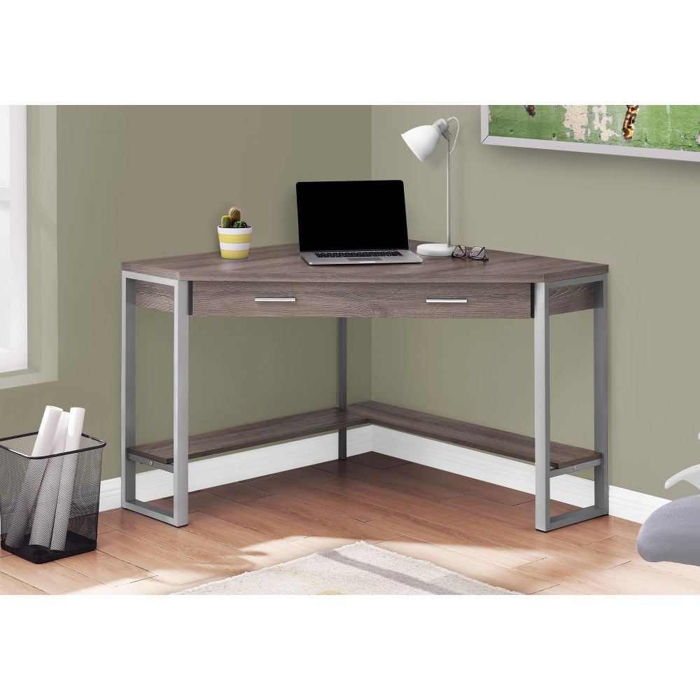 Monarch Specialties Jordan 42inW Corner Computer Desk, Dark Taupe/Silver