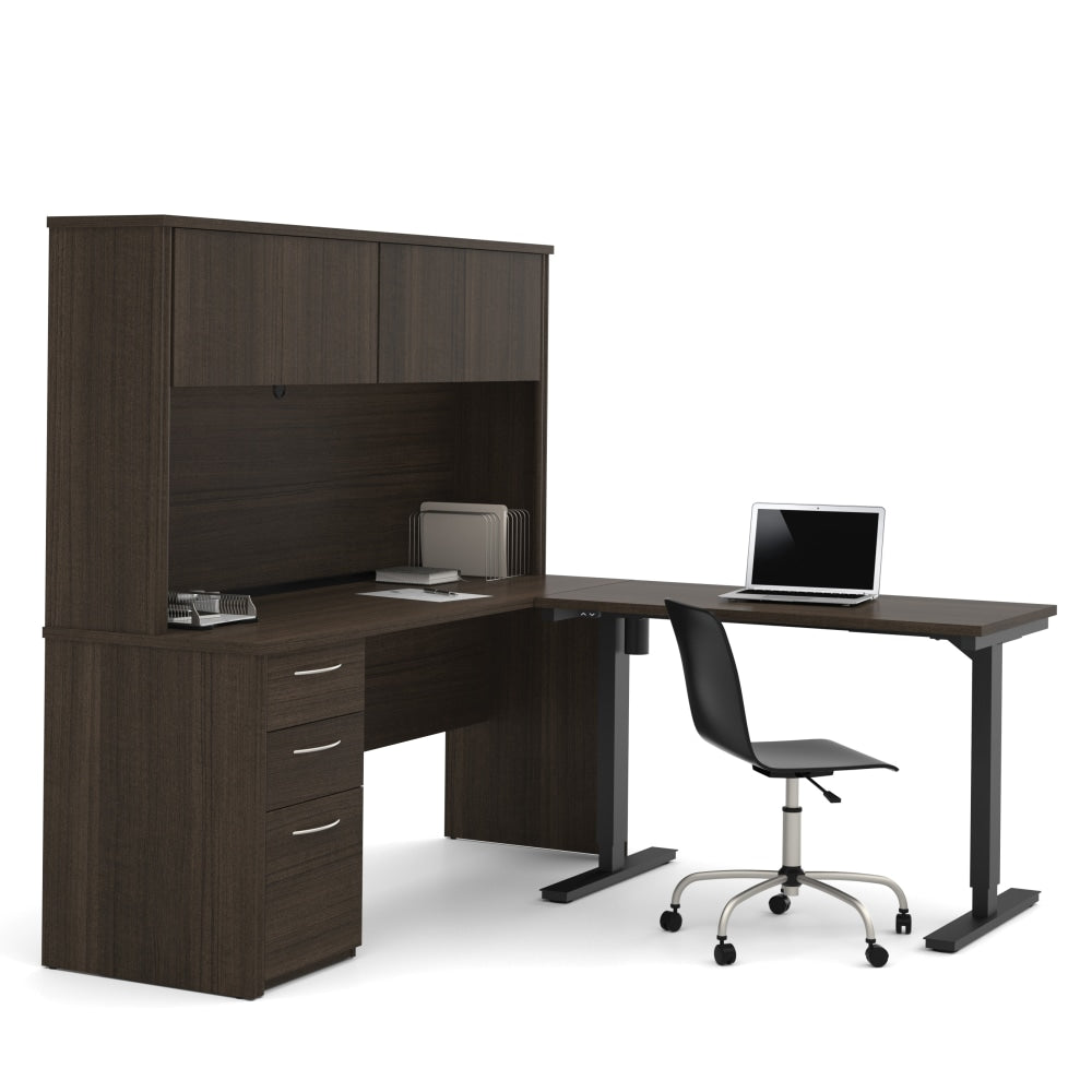 Bestar Embassy Electric 72inW Height-Adjustable Standing Desk And Desk With Hutch Set, Dark Chocolate