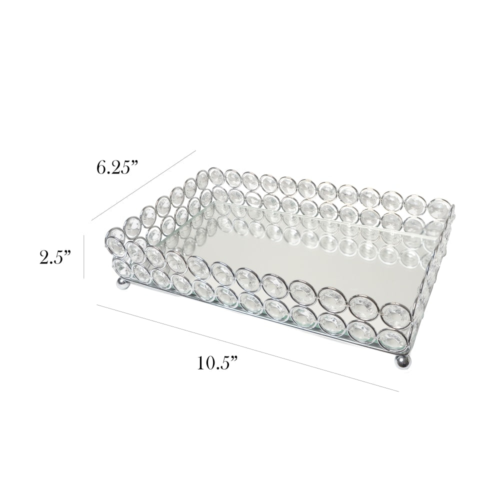 Elegant Designs Elipse Crystal Mirrored Vanity Tray, 2-1/2inH x 6-1/4inW x 10-1/2inD, Chrome