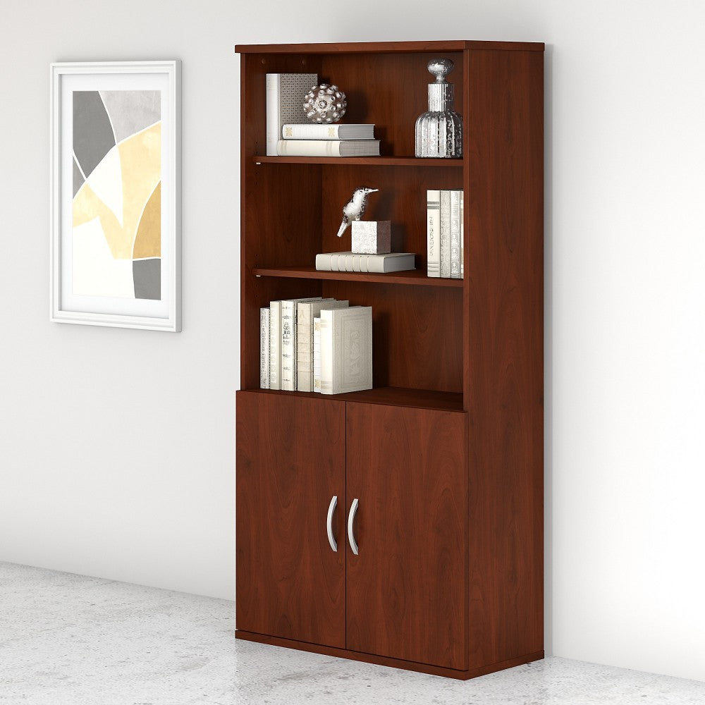 Bush Business Furniture Studio C 73inH 5-Shelf Bookcase With Doors, Hansen Cherry, Standard Delivery