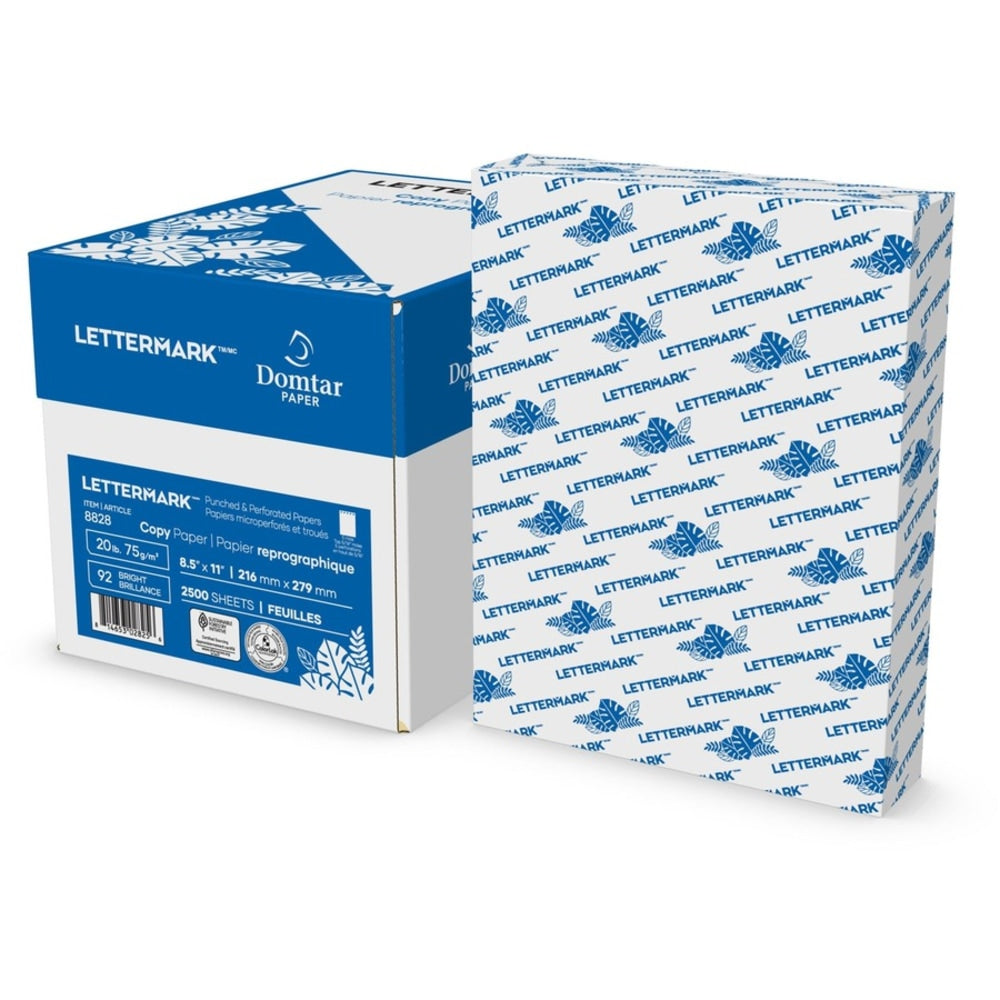 Lettermark Punched & Perforated Inkjet, Laser Copy & Multipurpose Paper - White - 92 Brightness - Letter - 8 1/2in x 11in - 20 lb Basis Weight - 75 g/m2 Grammage - Smooth - 2500 / Carton - 2500