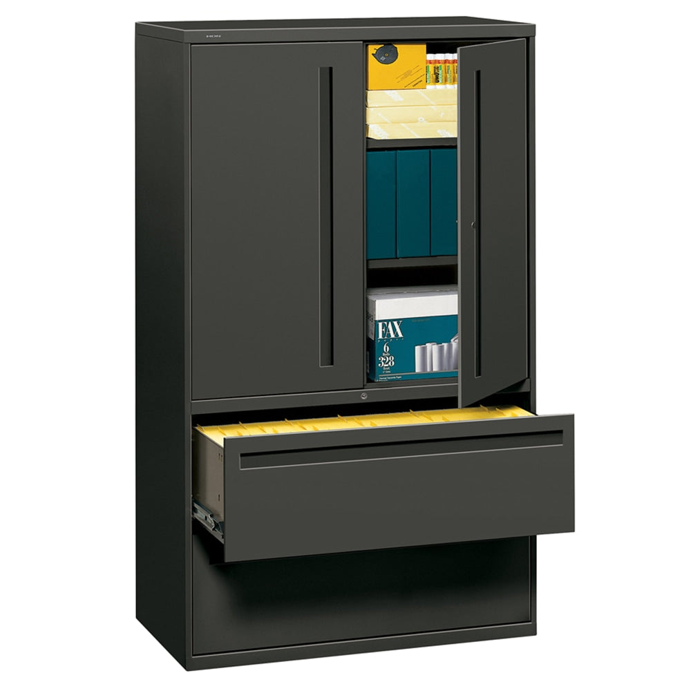 HON Brigade 700 42inW x 18inD Lateral 2-Drawer Combo File Cabinet, Charcoal