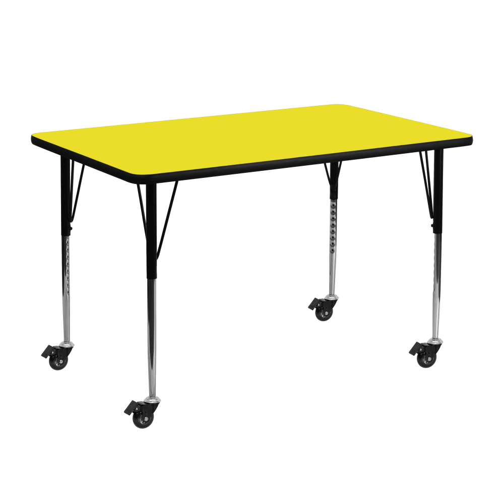 Flash Furniture Mobile 48inW Rectangular HP Laminate Activity Table With Standard Height-Adjustable Legs, Yellow