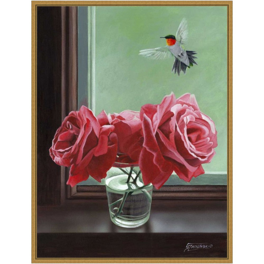 Amanti Art Window Shopping Rose by Fred Szatkowski Framed Canvas Wall Art Print, 24inH x 18inW, Gold