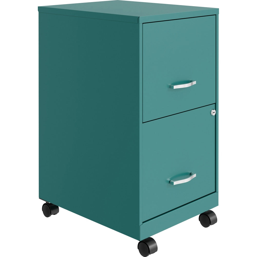 LYS Mobile File Cabinet - 14.3in x 18in x 26.5in - 2 x Drawer(s) for File, Document - Letter - Vertical - Glide Suspension, Locking Drawer, Mobility, Pull Handle - Teal - Baked Enamel - Steel - Recycled - Assembly Required