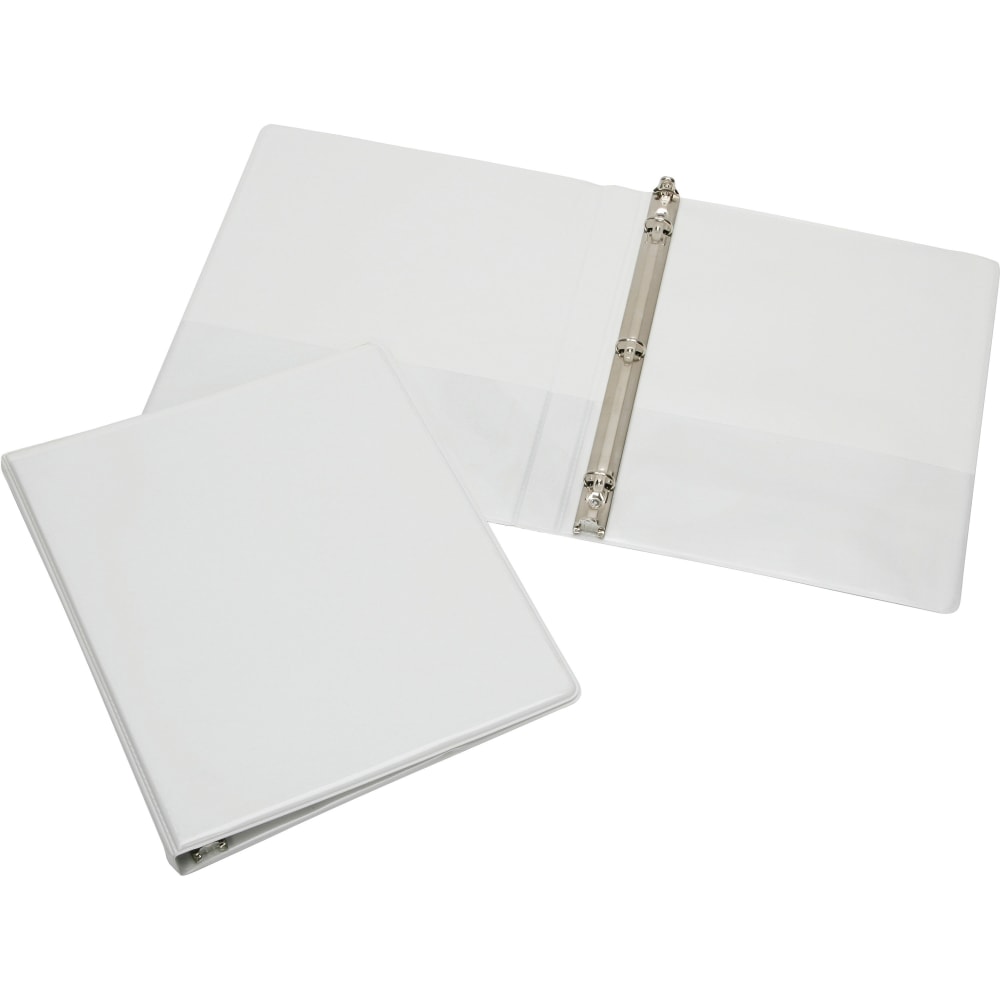 SKILCRAFT Clear Overlay 3-Ring Binder, 1/2in Round Rings, White (AbilityOne 7510-01-510-4859)