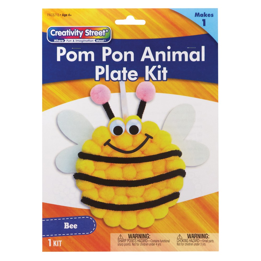 Creativity Street Pom Pom Animal Plate Kits, 9in x 8-1/2in x 1in, Bee, Set Of 6 Kits