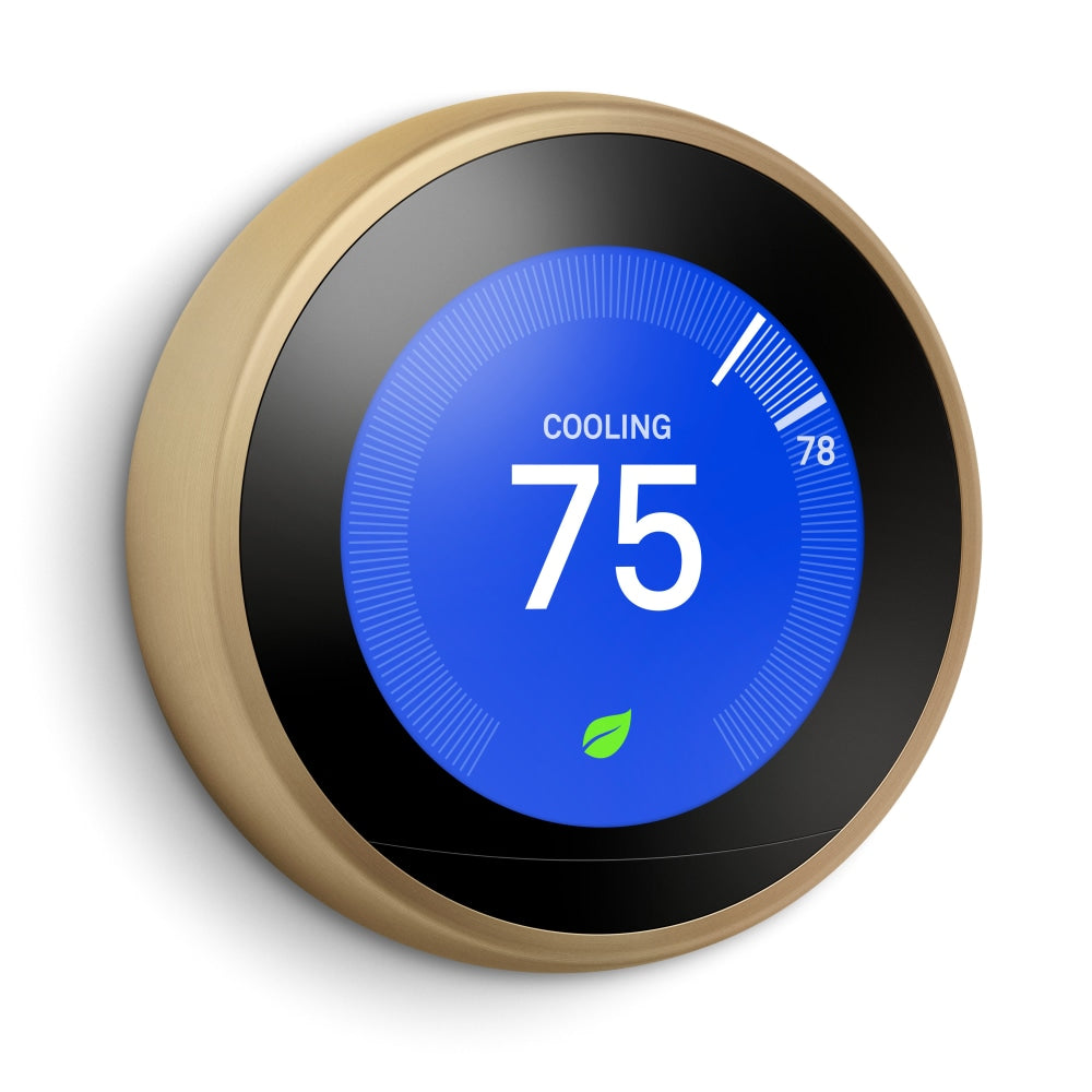 Google Nest Programmable Learning Thermostat With Temperature Sensor, 3rd Generation, Brass