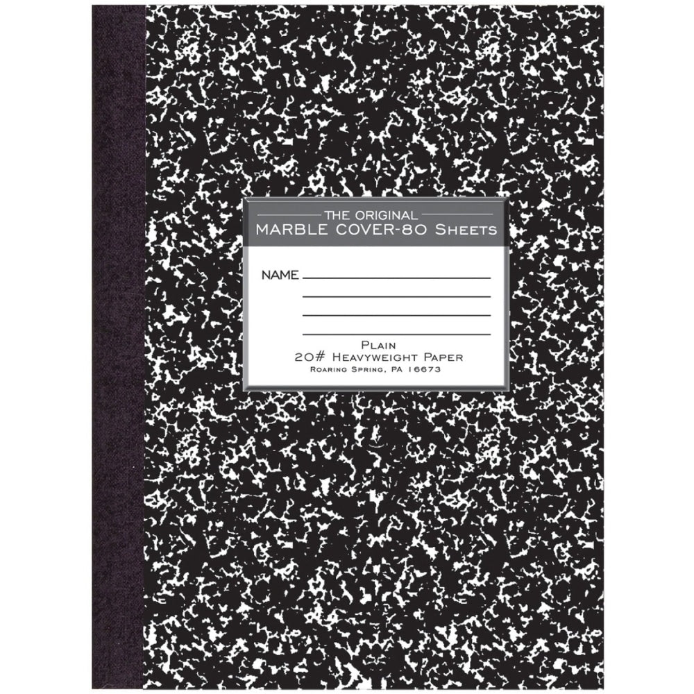 Roaring Spring Signature Collection Unruled Oversized Hard Cover Composition Book, 10.25in x 7.88in 80 Sheets, Black Marble