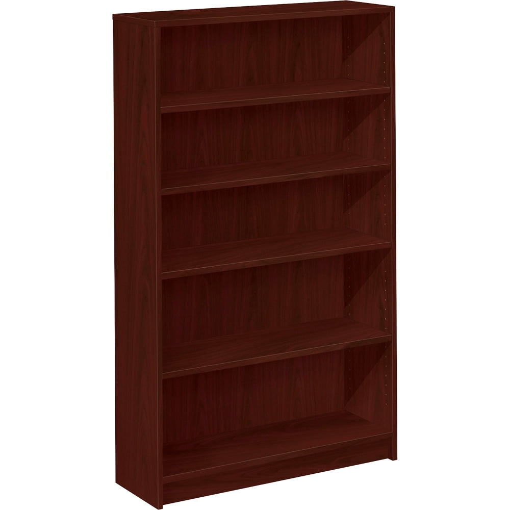 HON 1870-Series Laminate Modular Shelving Bookcase, 5 Shelves (3 Adjustable), 60inH x 36inW x 11-1/2inD, Mahogany