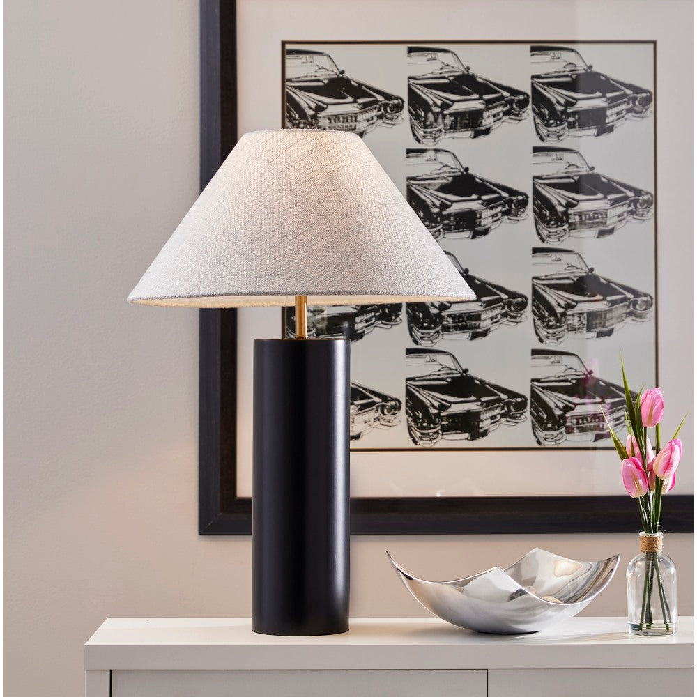 Adesso Martin Table Lamp, 25-1/2inH, Light Gray Shade/Black Base