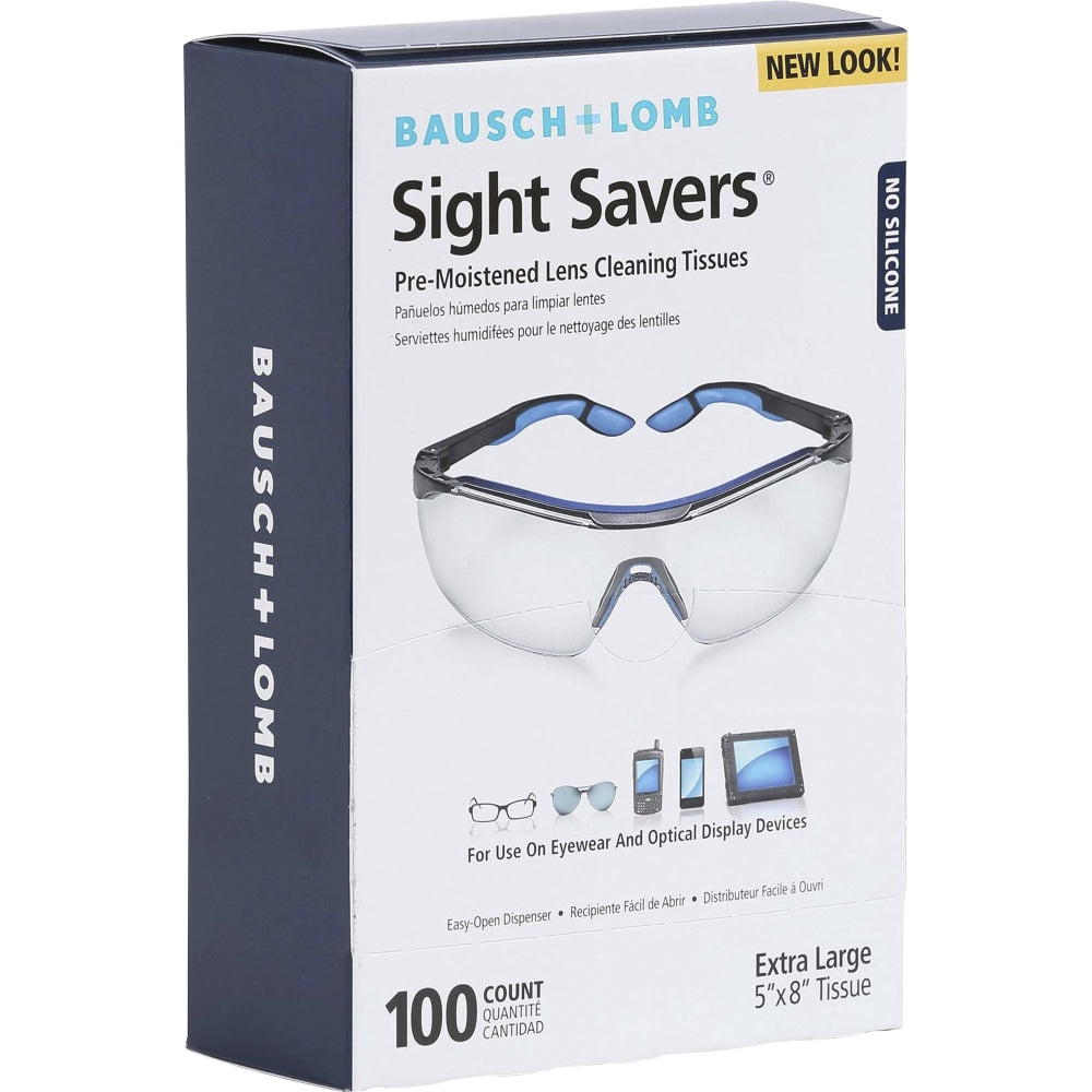 Bausch & Lomb Sight Savers Lens Cleaning Tissues, 8in x 5in, 100 Tissues Per Box, Pack Of 2 Boxes