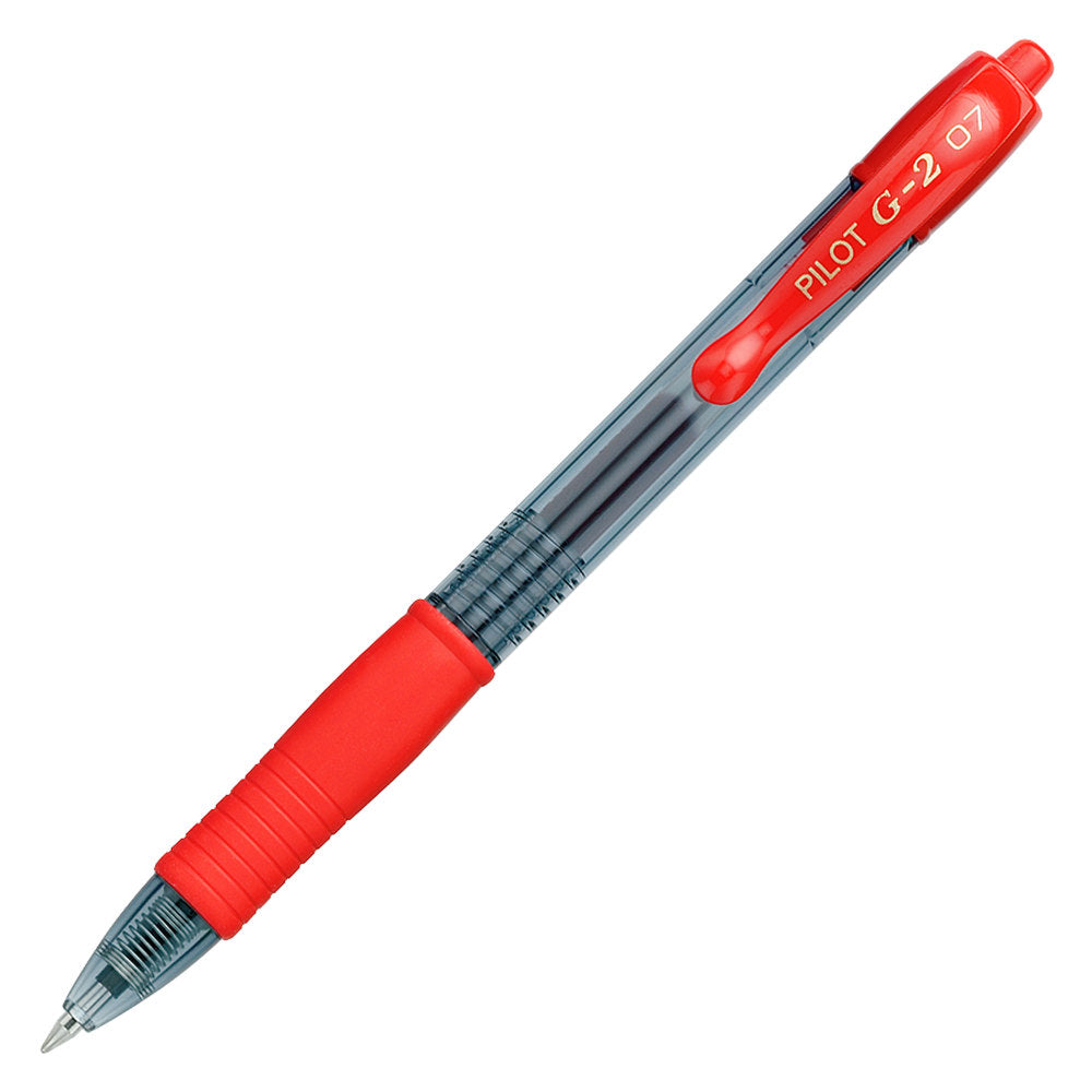 Pilot G2 Retractable Gel Pens, Fine Point, 0.7 mm, Clear Barrels, Red Ink, Pack Of 12 Pens