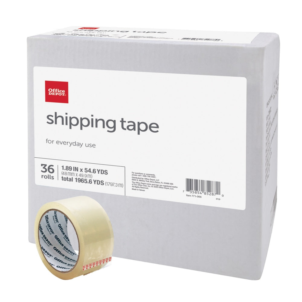 Office Depot Brand Shipping Packing Tape, 1.89in x 54.6 Yd., Clear, Box Of 36 Rolls