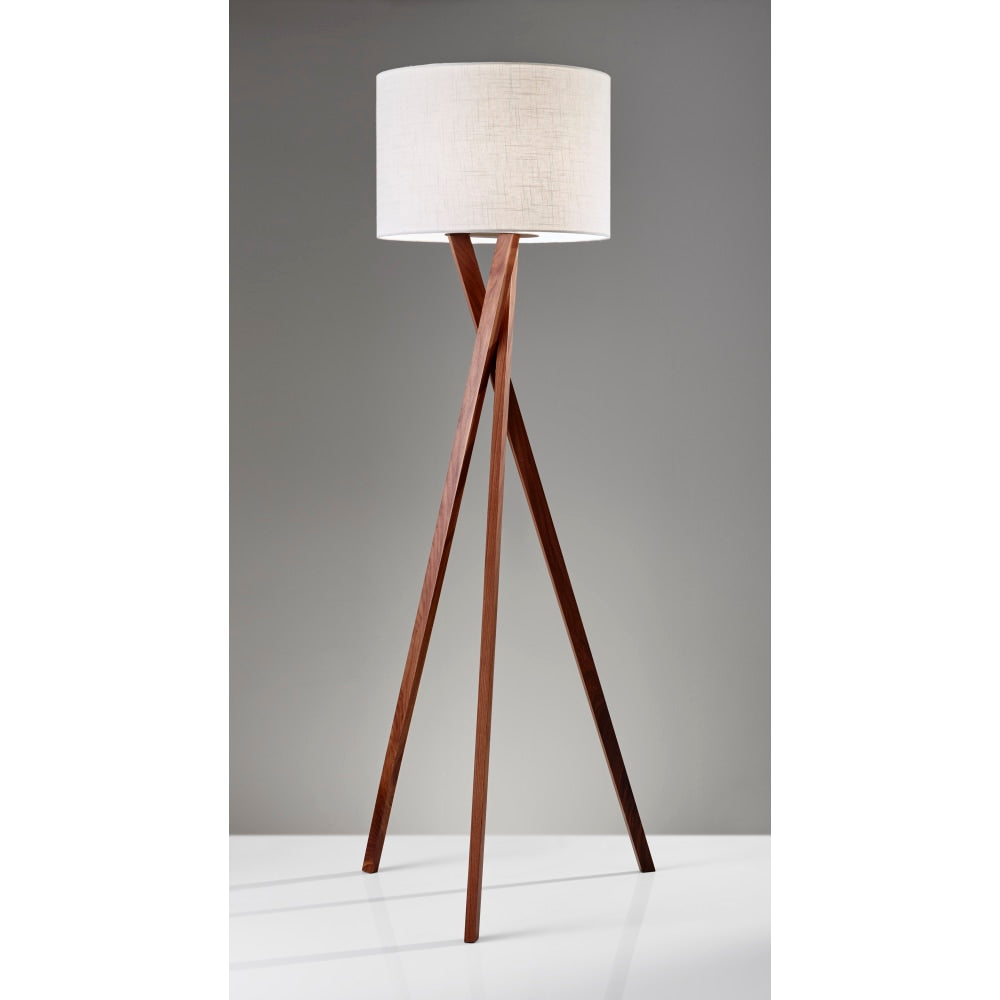 Adesso Brooklyn Floor Lamp, 63inH, White Shade/Walnut Base