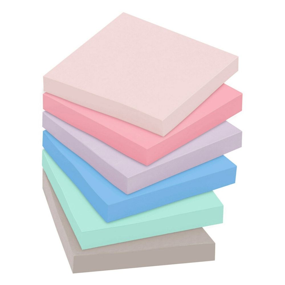 Post-it Recycled Super Sticky Notes, 3 in x 3 in, 12 Pads, 90 Sheets/Pad, 2x the Sticking Power, Wanderlust Pastels Collection, 30% Recycled