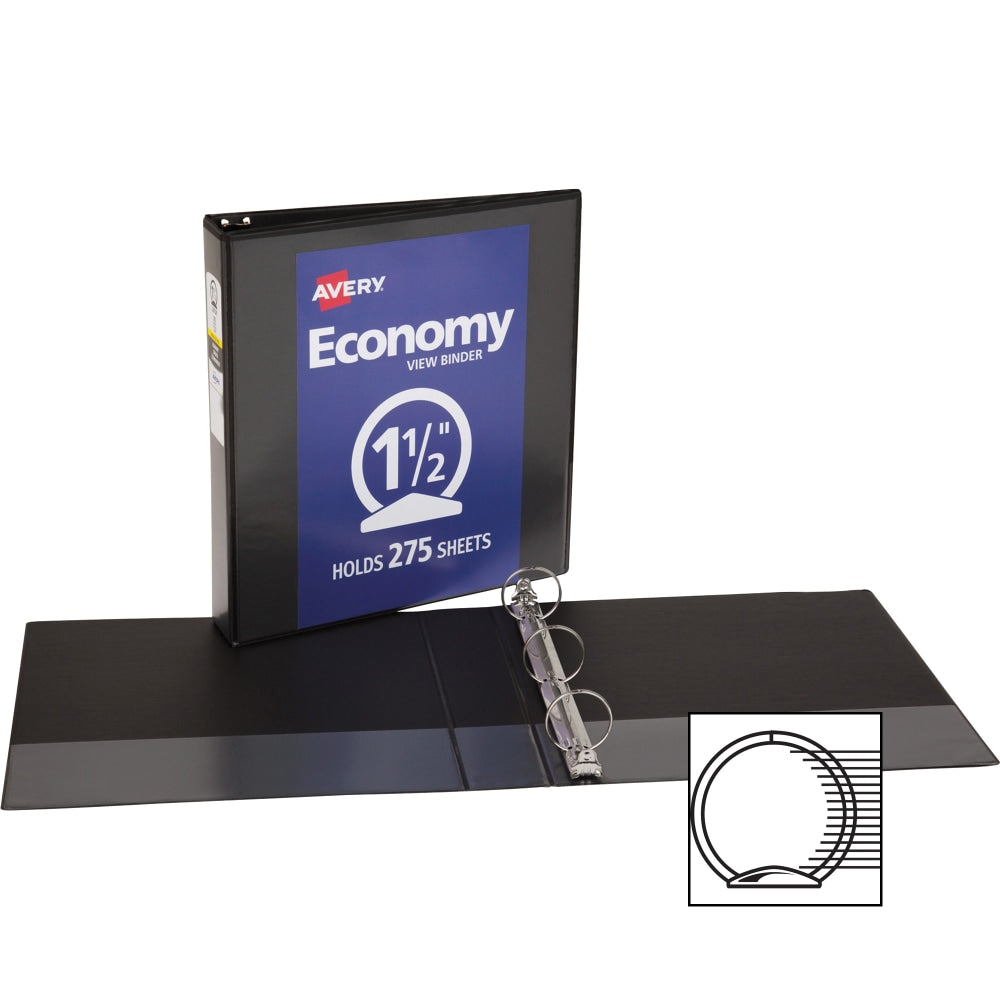 Avery Economy View Binder, 1 1/2in Ring, 8 1/2in x 11in, Black, Pack Of 4