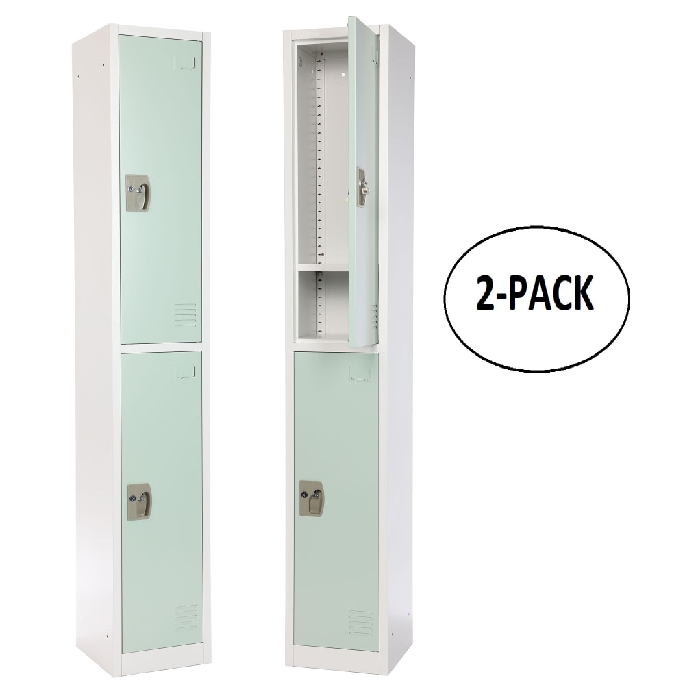 Alpine 2-Tier Steel Lockers, 72inH x 15inW x 15inD, Misty Green, Set Of 2 Lockers