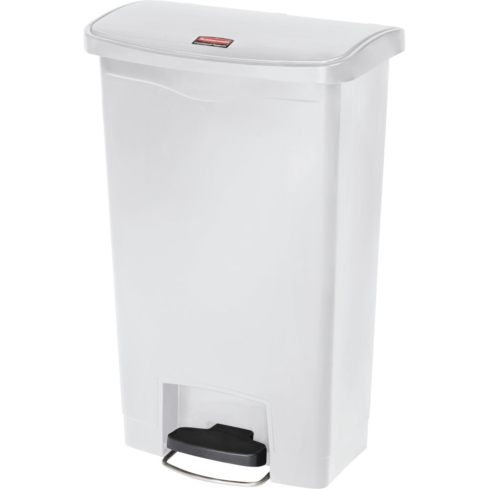 Rubbermaid Commercial Slim Jim 13-gal Step-On Container - Step-on Opening - Hinged Lid - 13 gal Capacity - Manual - Durable, Foot Pedal, Easy to Clean - 28.3in Height x 11.5in Width - Plastic, Resin - White - 1 Each