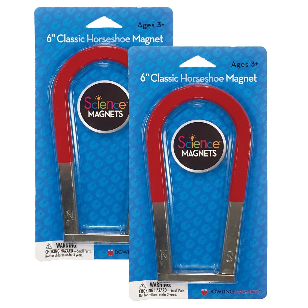 Dowling Magnets Classic Horseshoe Magnets, 6in, Red, Pre-K to Grade 8, Pack Of 2 Magnets