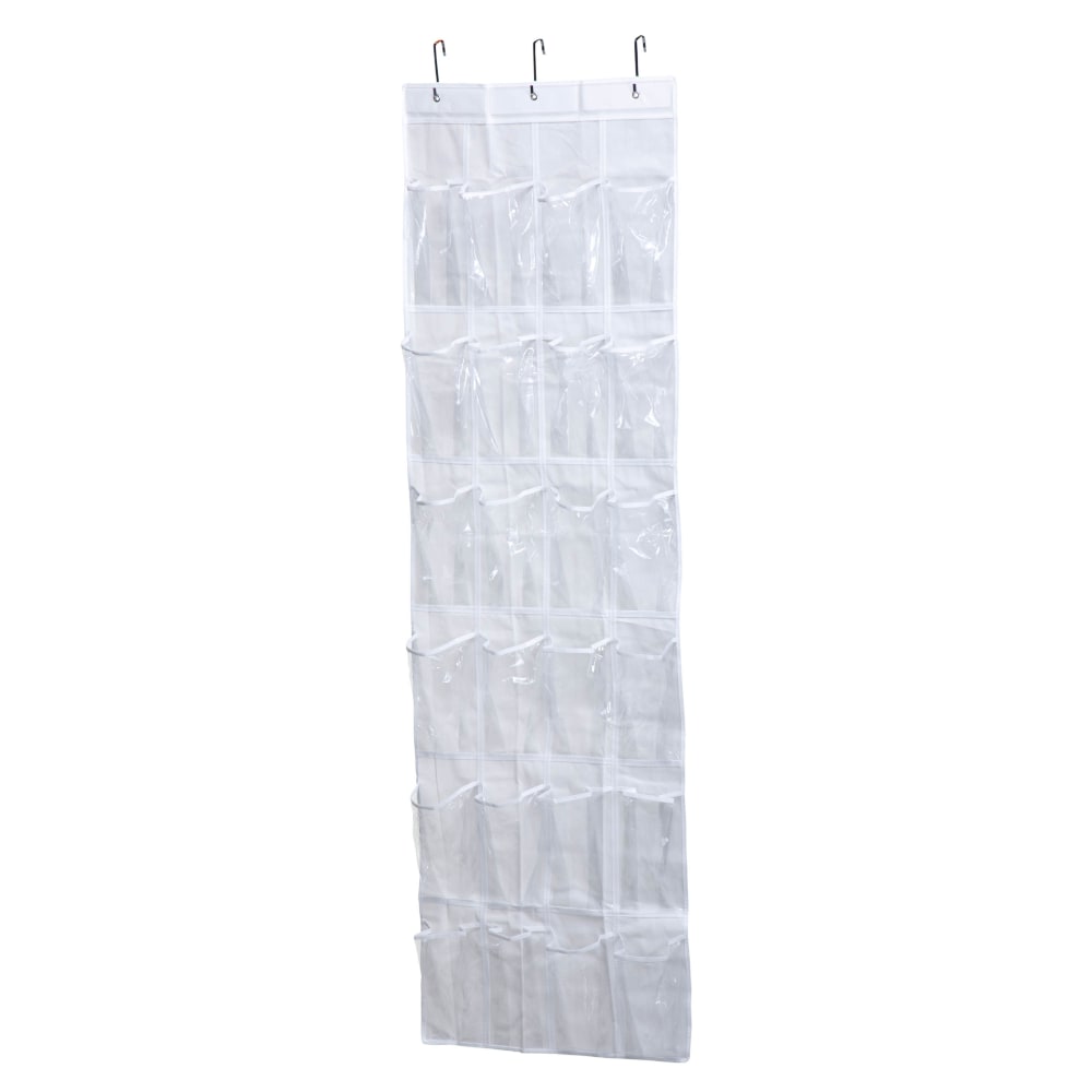 Honey Can Do 24-Pocket Over-the-Door Shoe Organizer, 64-1/8inH x 18-1/2inW x 1/2inD, White