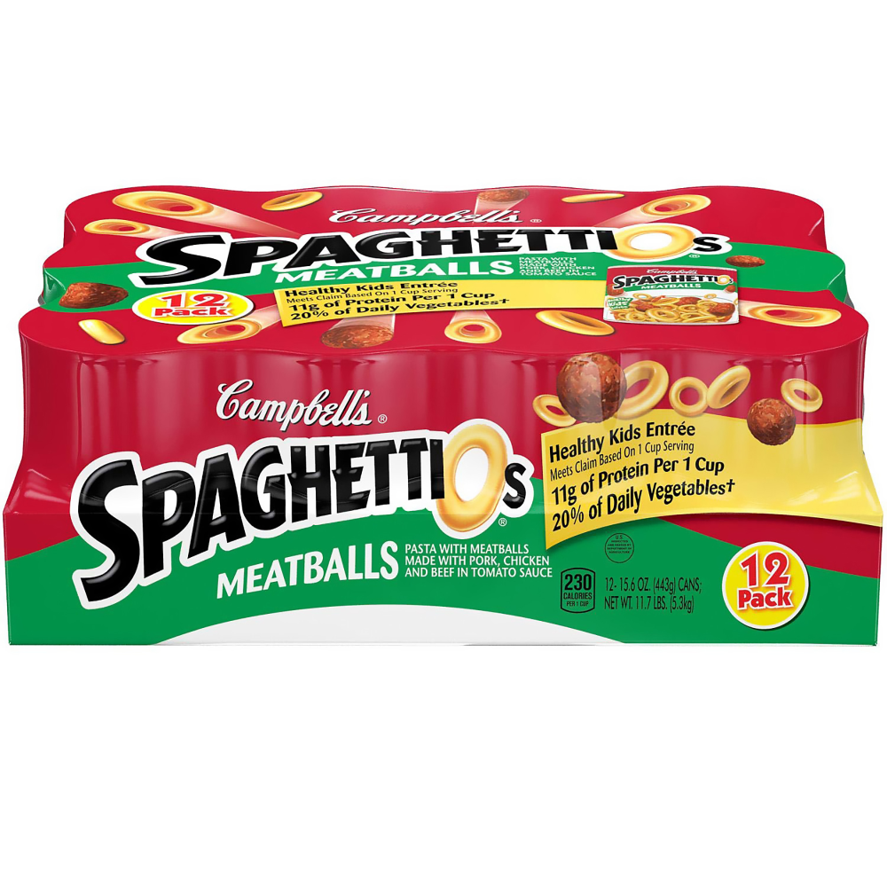 Campbell Spaghettios Canned Pasta With Meatballs, 15.6 Oz, Pack Of 12 Cans