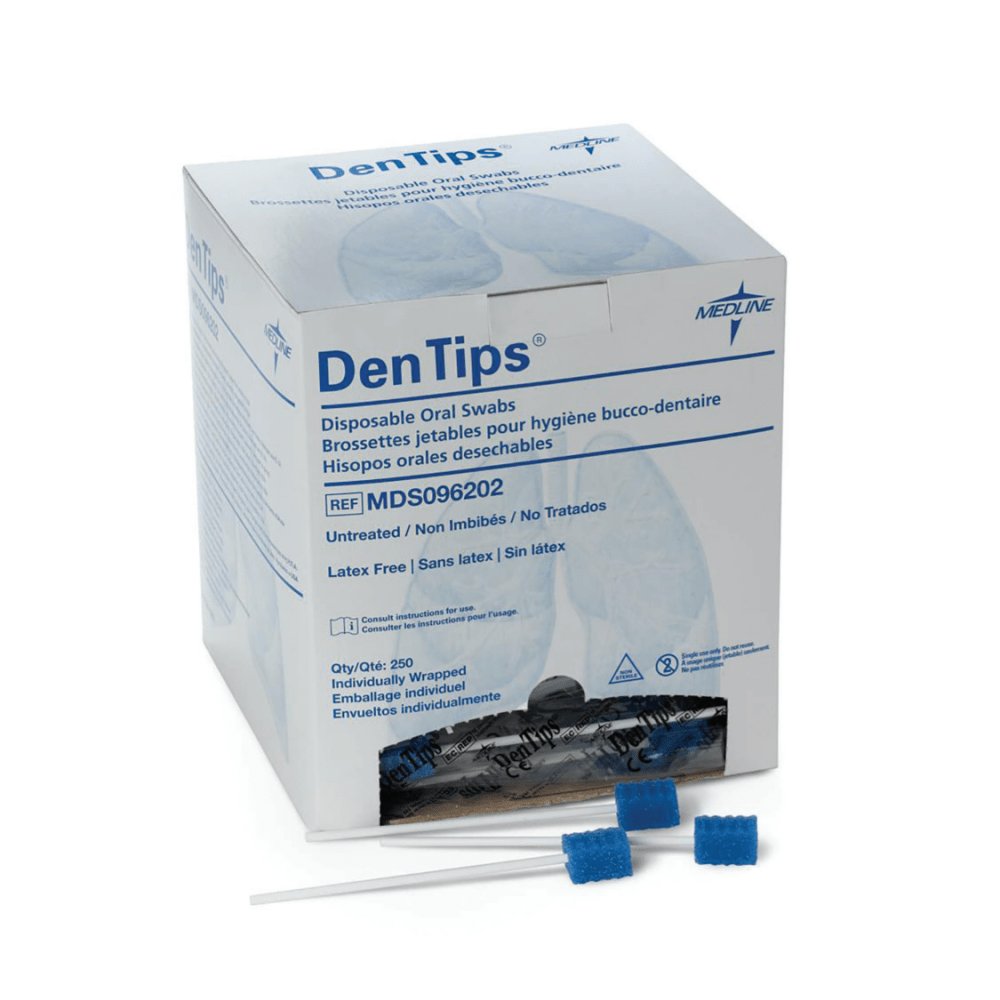 Medline DenTips Oral Swabsticks, Untreated, Blue, Box Of 250