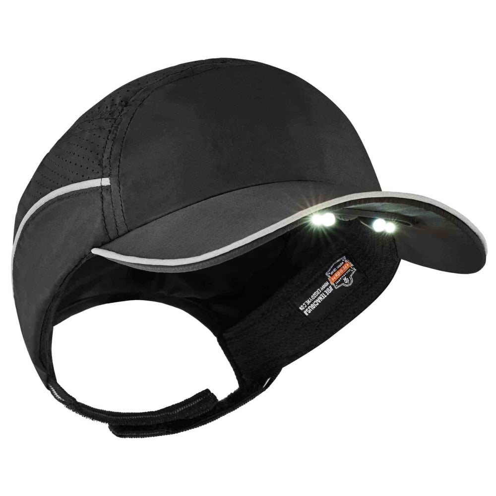 Ergodyne Skullerz 8965 Lightweight Bump Cap Hat With LED Lighting, Long Brim, Black