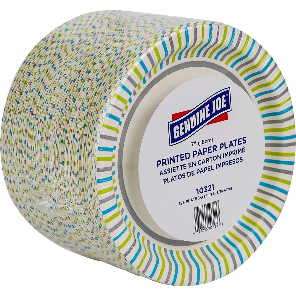 Genuine Joe 7in Printed Paper Plates - Disposable - Assorted - 125 / Pack