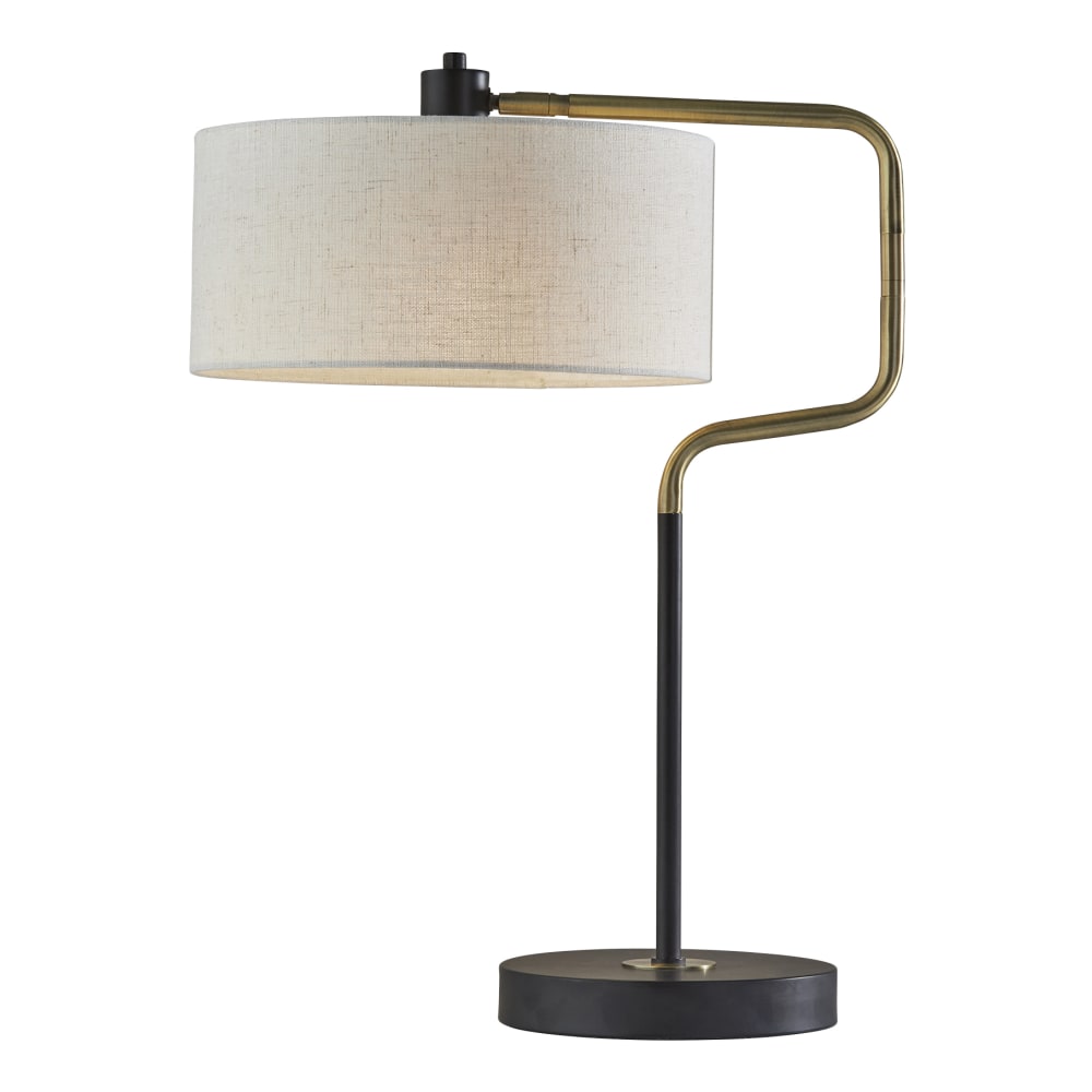 Adesso Jacob Swing-Arm Table Lamp, 25-1/2inH, Off-White Shade / Black/Antique Brass Base