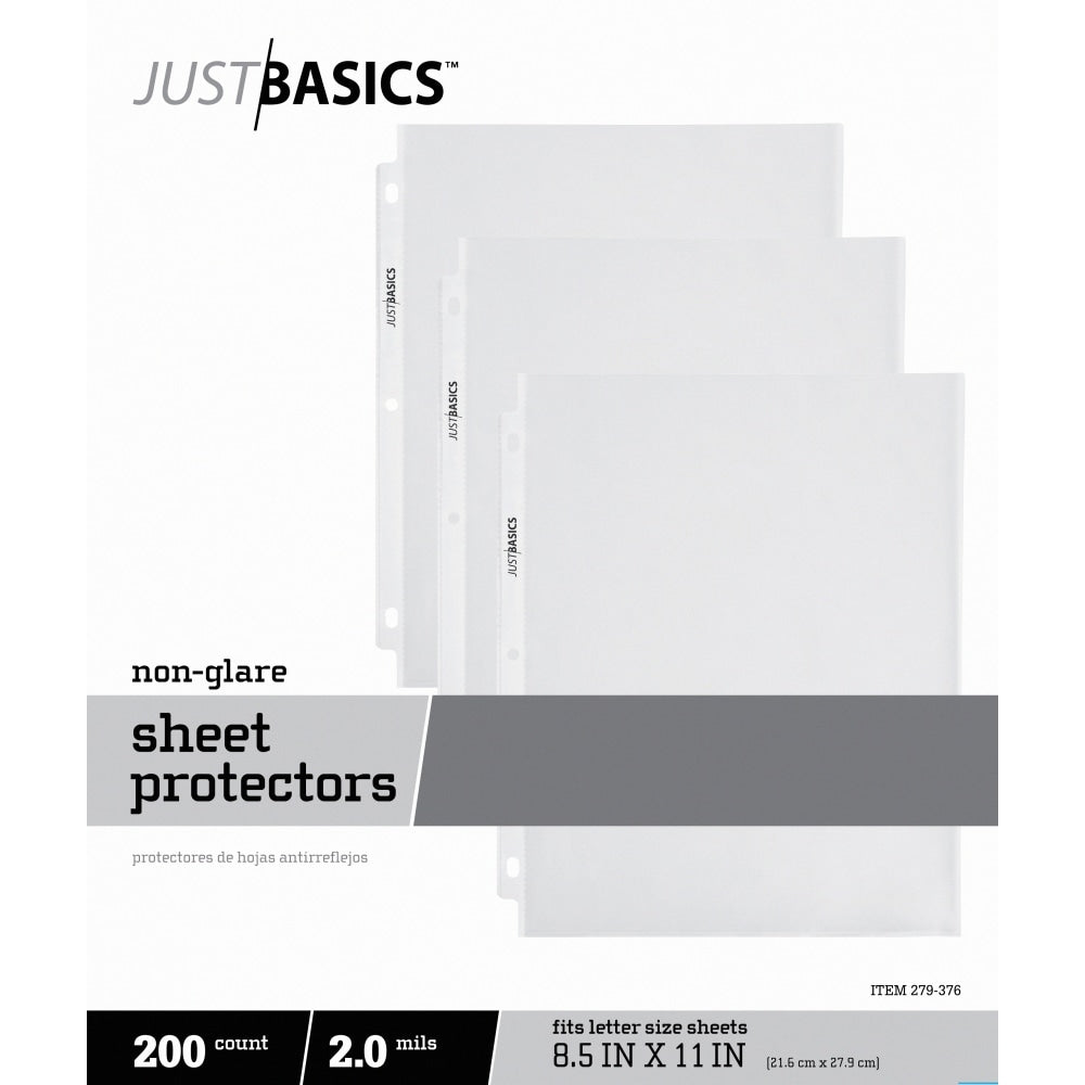 Just Basics Lightweight Sheet Protectors, 8-1/2 x 11in, Non-Glare, Box Of 200