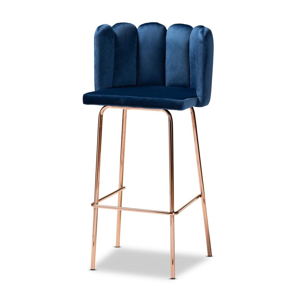 Baxton Studio Kaelin Bar Stools, Rose Gold/Navy Blue, Set Of 4 Stools