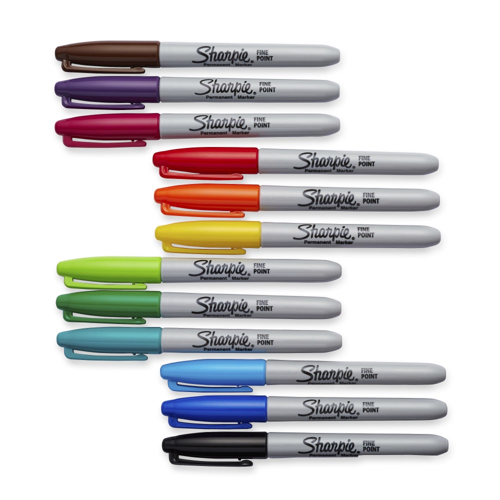 Sharpie Permanent Fine-Point Markers, Assorted Colors, Pack Of 12 Markers