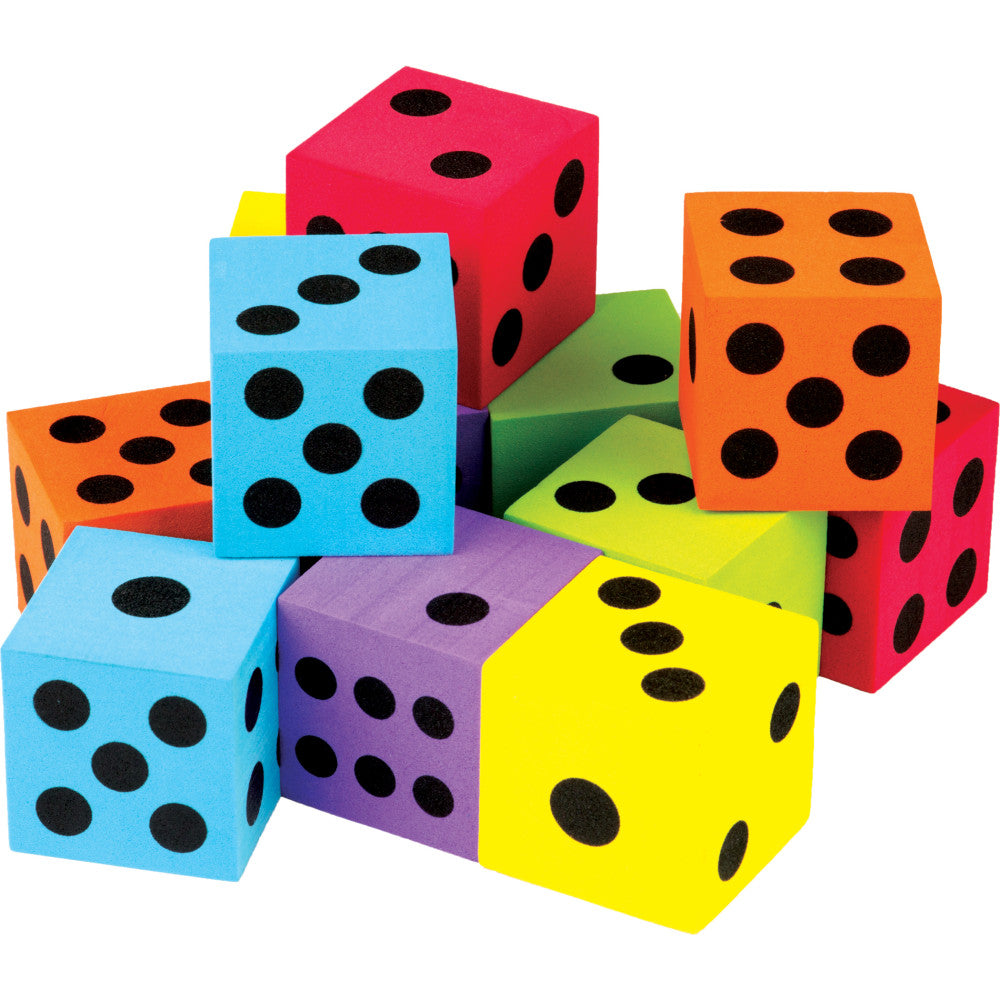 Teacher Created Resources Foam Dice, 1-1/2in, Assorted Colors, 12 Dice Per Pack, Set Of 2 Packs