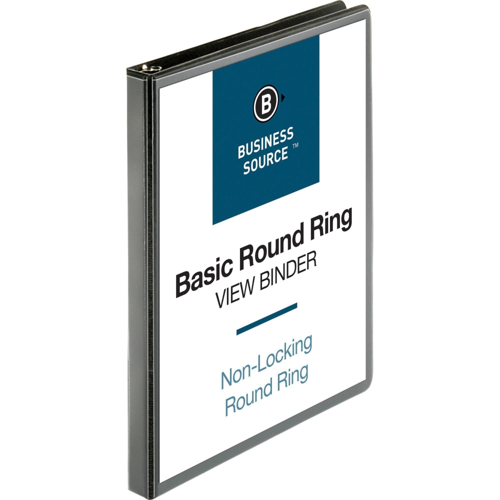 Business Source View 3-Ring Binder, 1/2in Round Rings, Black