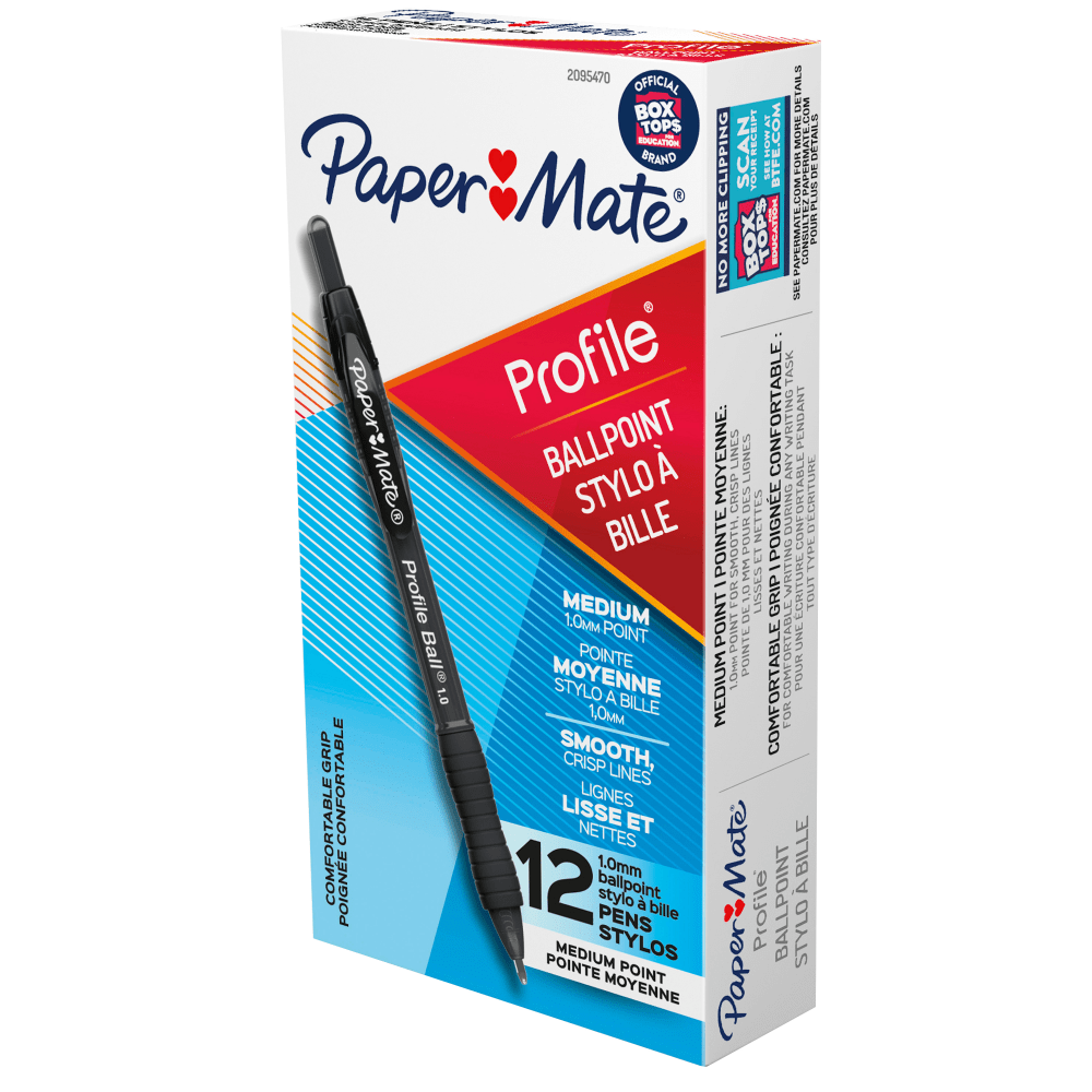 Paper Mate Ballpoint Pen, Profile Retractable Pen, Medium Point (1.0mm), Black, 12 Count