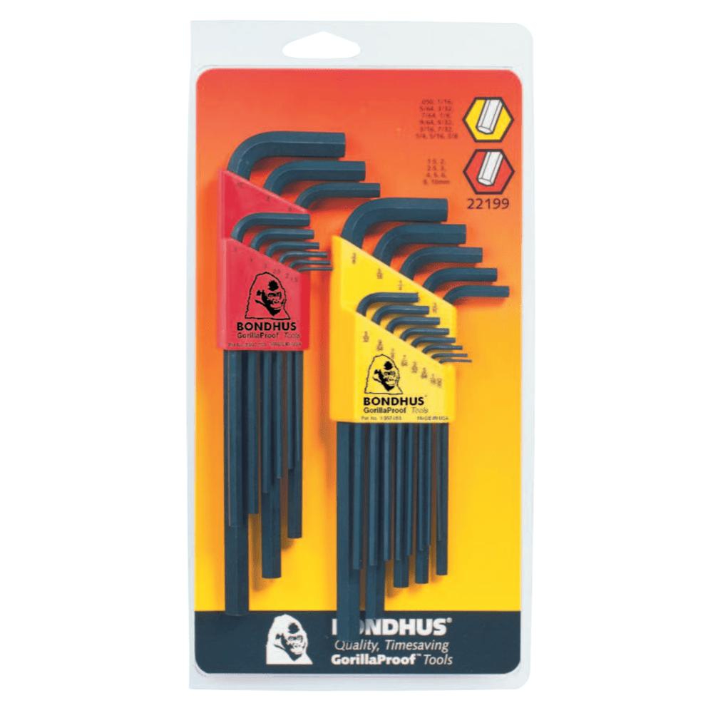 Bondhus 22-Piece Hex End SAE and Metric Hex Key Set