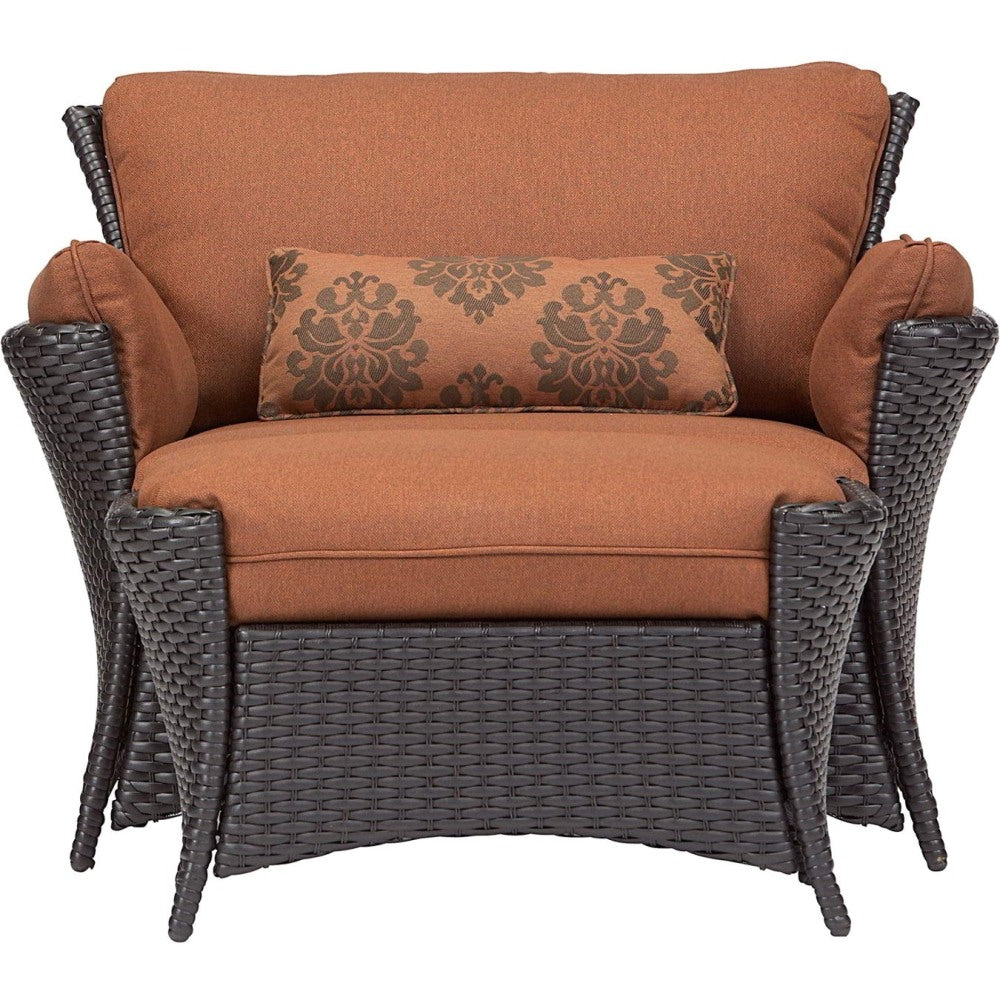 Hanover Strathmere Allure 2-Piece Seating Set - STRATHALLURE2PC - Material: Steel Frame, Polyethylene Wicker, Plush, Olefin, Polyurethane Foam - Finish: Terracotta, Rust, Espresso