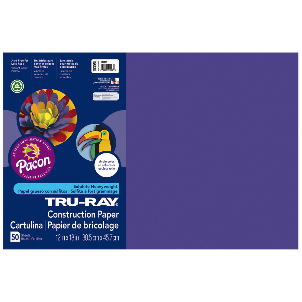 Tru-Ray Construction Paper, 50% Recycled, 12in x 18in, Purple, Pack Of 50