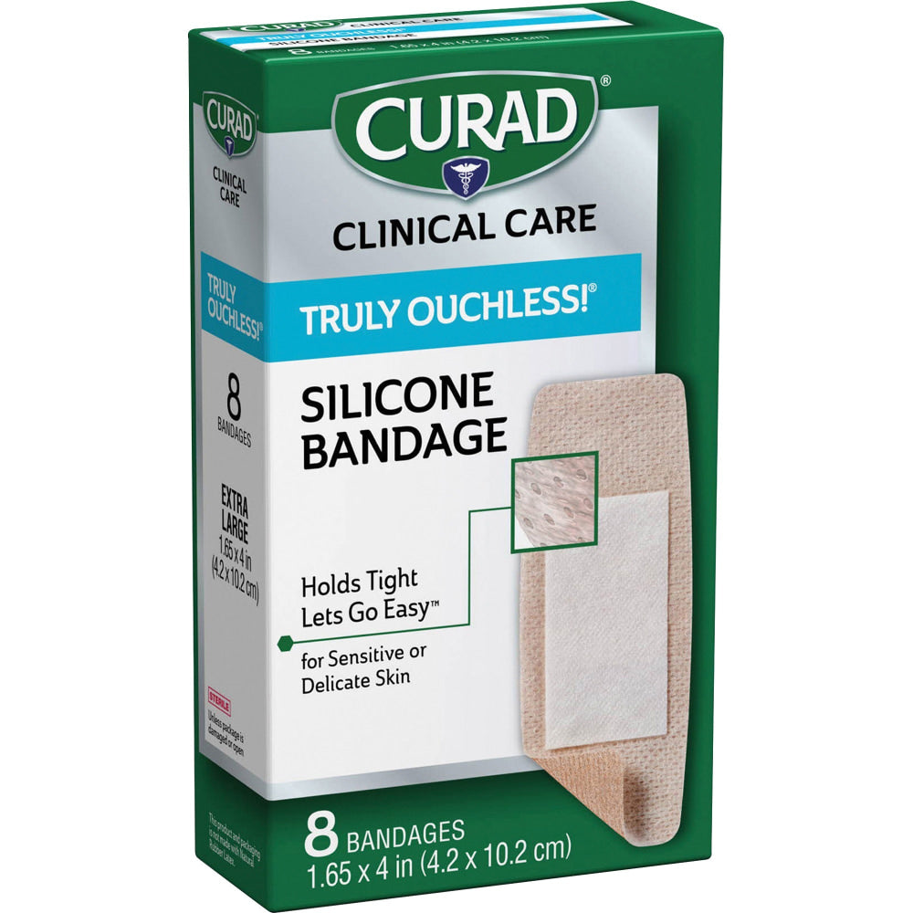 CURAD Truly Ouchless Self-Adhesive Bandages, XL, Tan, Box Of 8