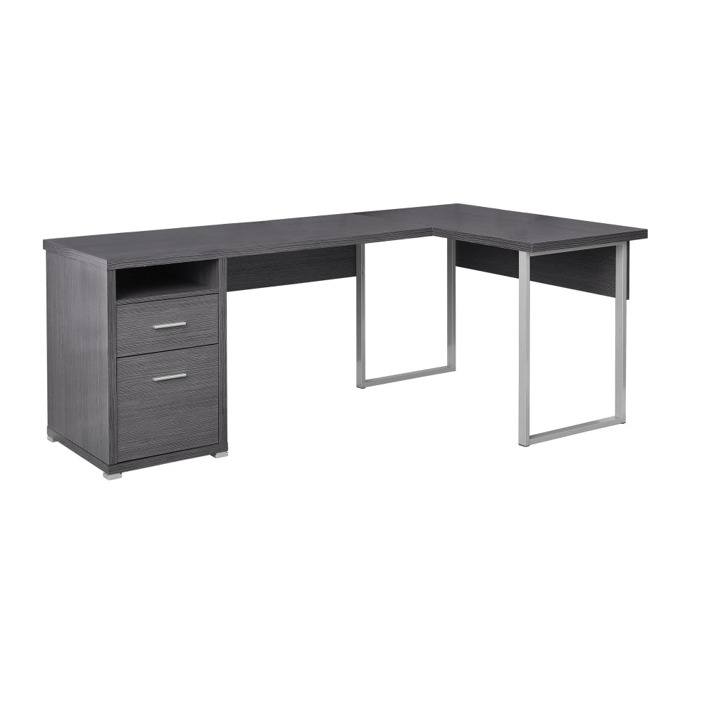 Monarch Specialties 79inW L-Shaped Corner Desk With 2 Drawers, Gray