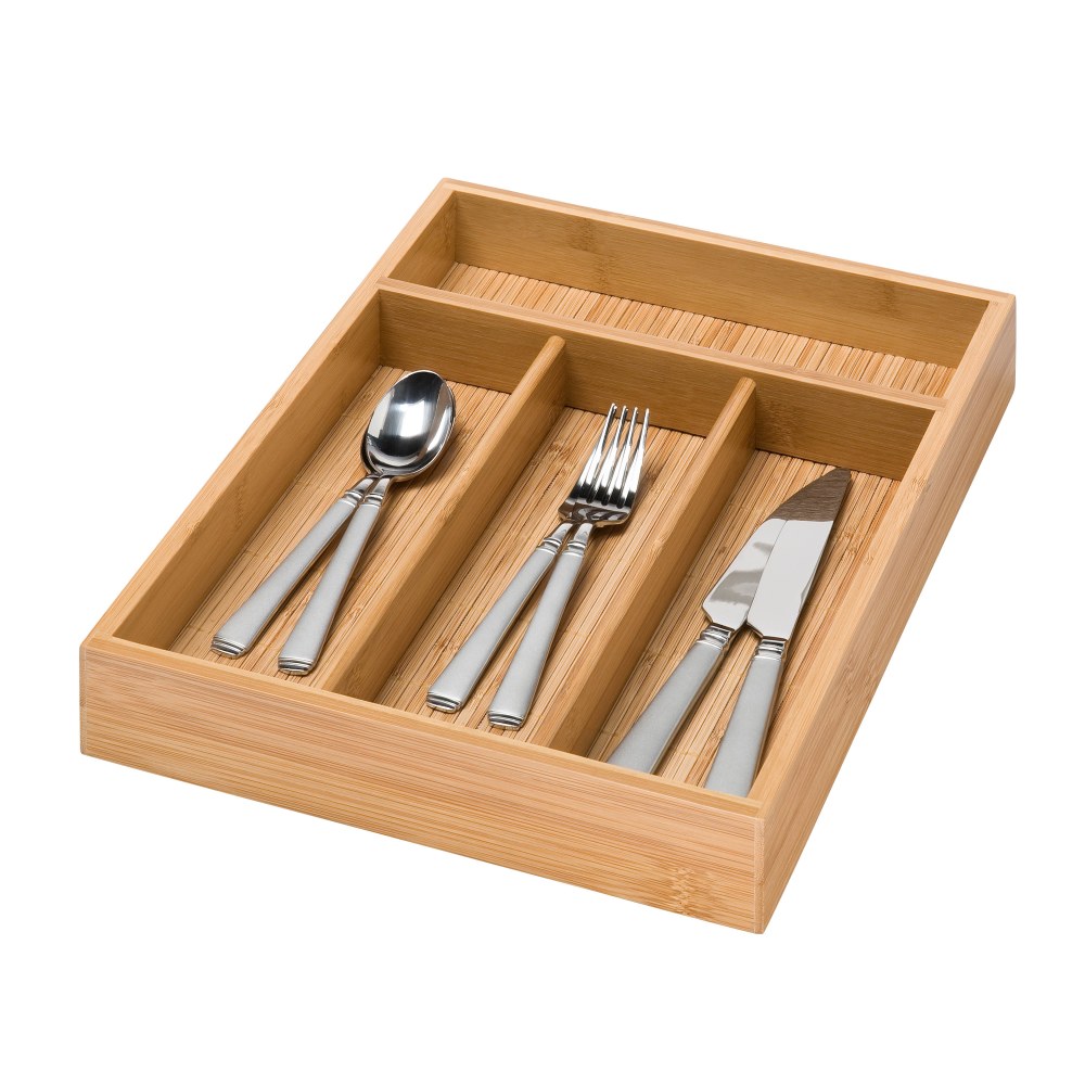 Honey-Can-Do 4-Compartment Bamboo Cutlery Tray, 2inH x 10 1/4inW x 14inD