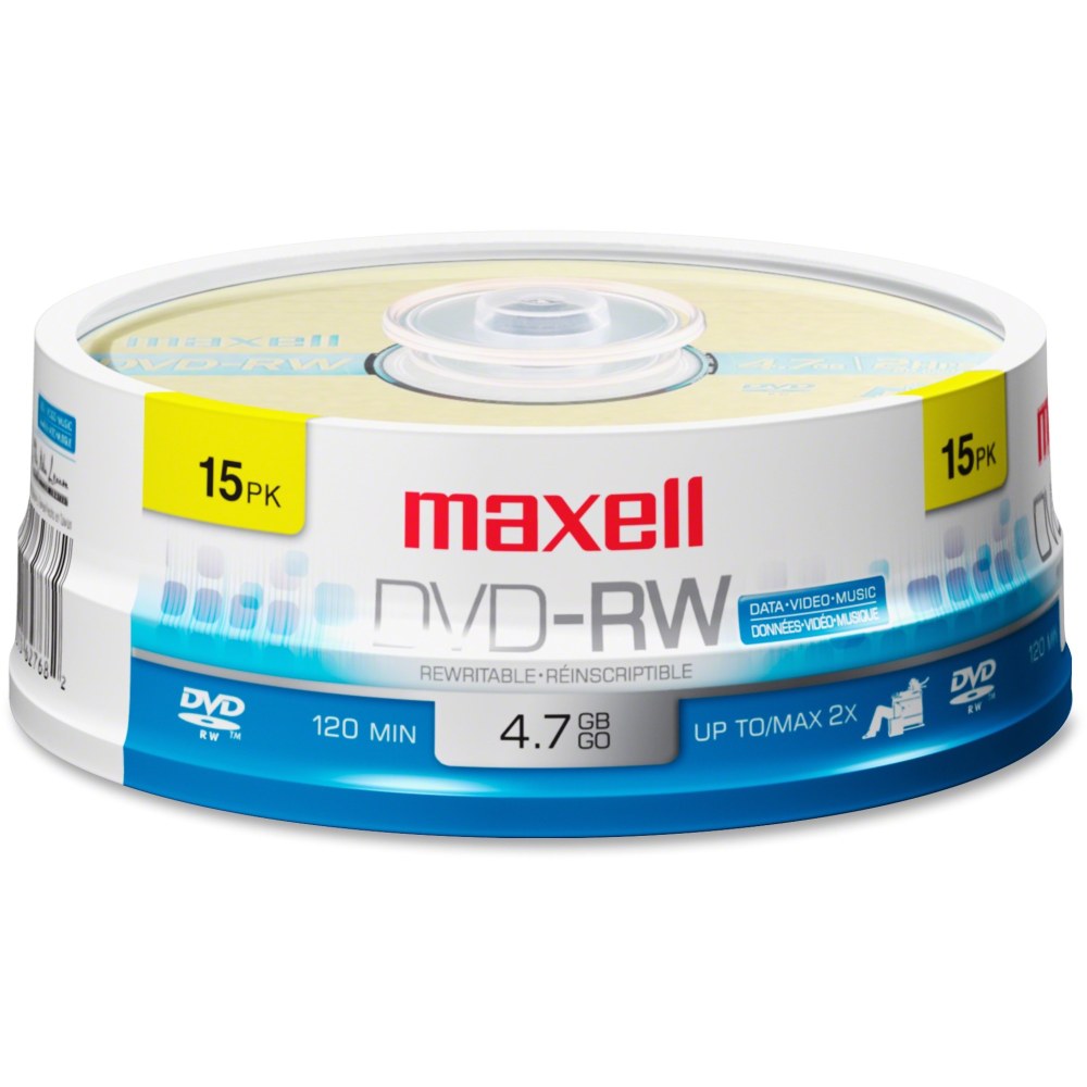 Maxell DVD-RW Rewritable Media Discs, 4.7GB/120-Minute, Pack Of 15