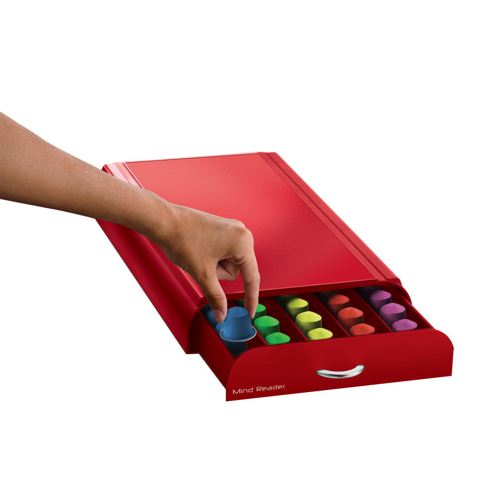 Mind Reader Nespresso Coffee Capsule Drawer, 50-Pod Capacity, Red