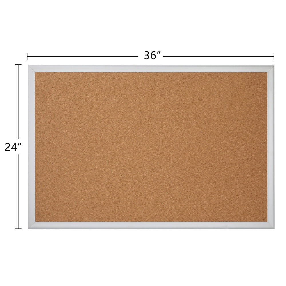 Office Depot Brand Cork Bulletin Board, 24in x 36in, Aluminum Metal Frame With Silver Finish