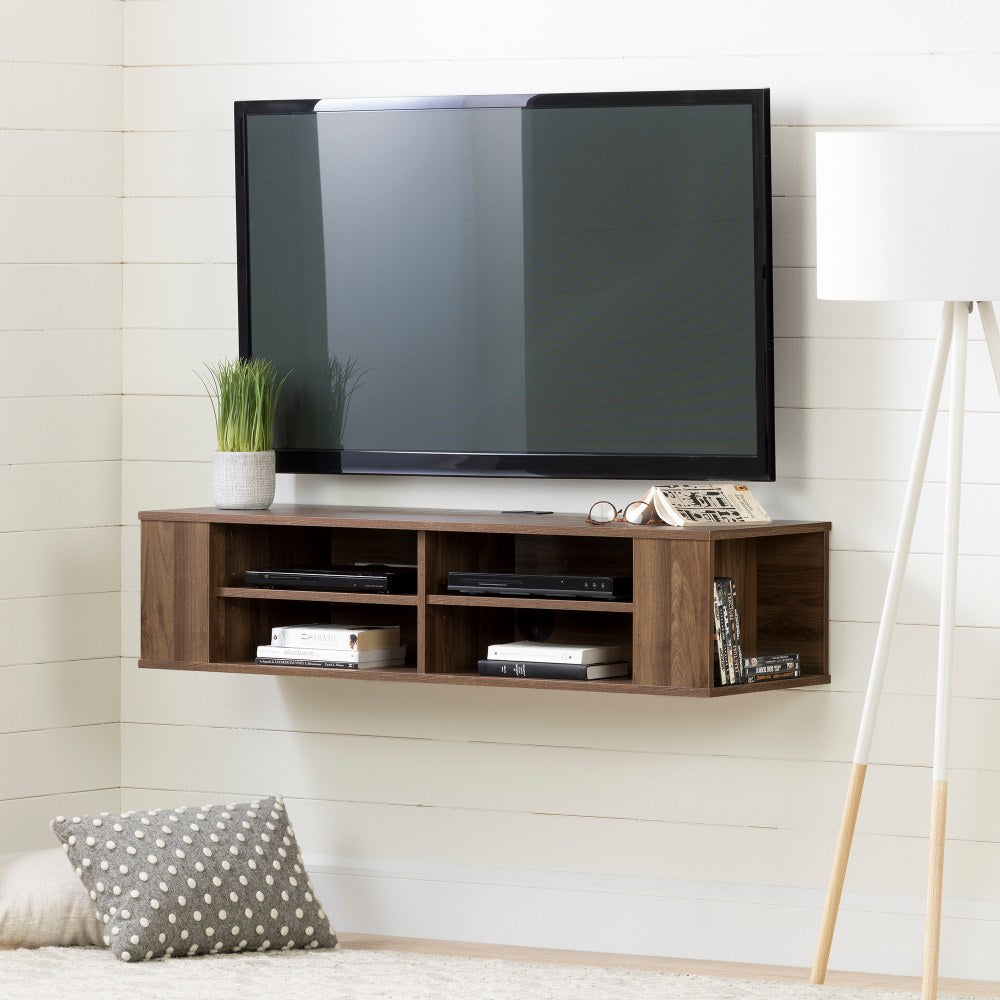 South Shore City Life Wall-Mounted Media Console, 11-1/2inH x 49-1/2inW x 16-1/4inD, Natural Walnut